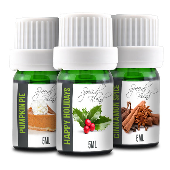 3 Pack 5ML Happy Holidays, Pumpkin Pie, Cinnamon Spice Holiday Essential Oils Set, 100% Pure Undiluted, Therapeutic Grade, Plant Based