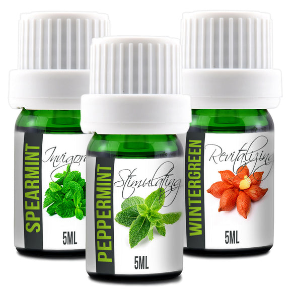 3 Pack 5ML Peppermint, Spearmint, Wintergreen (Mint Pack) Essential Oils Set, 100% Pure Undiluted, Therapeutic Grade, Plant Based